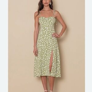 Lulu's Green Spaghetti Strap Midi Dress with Slit